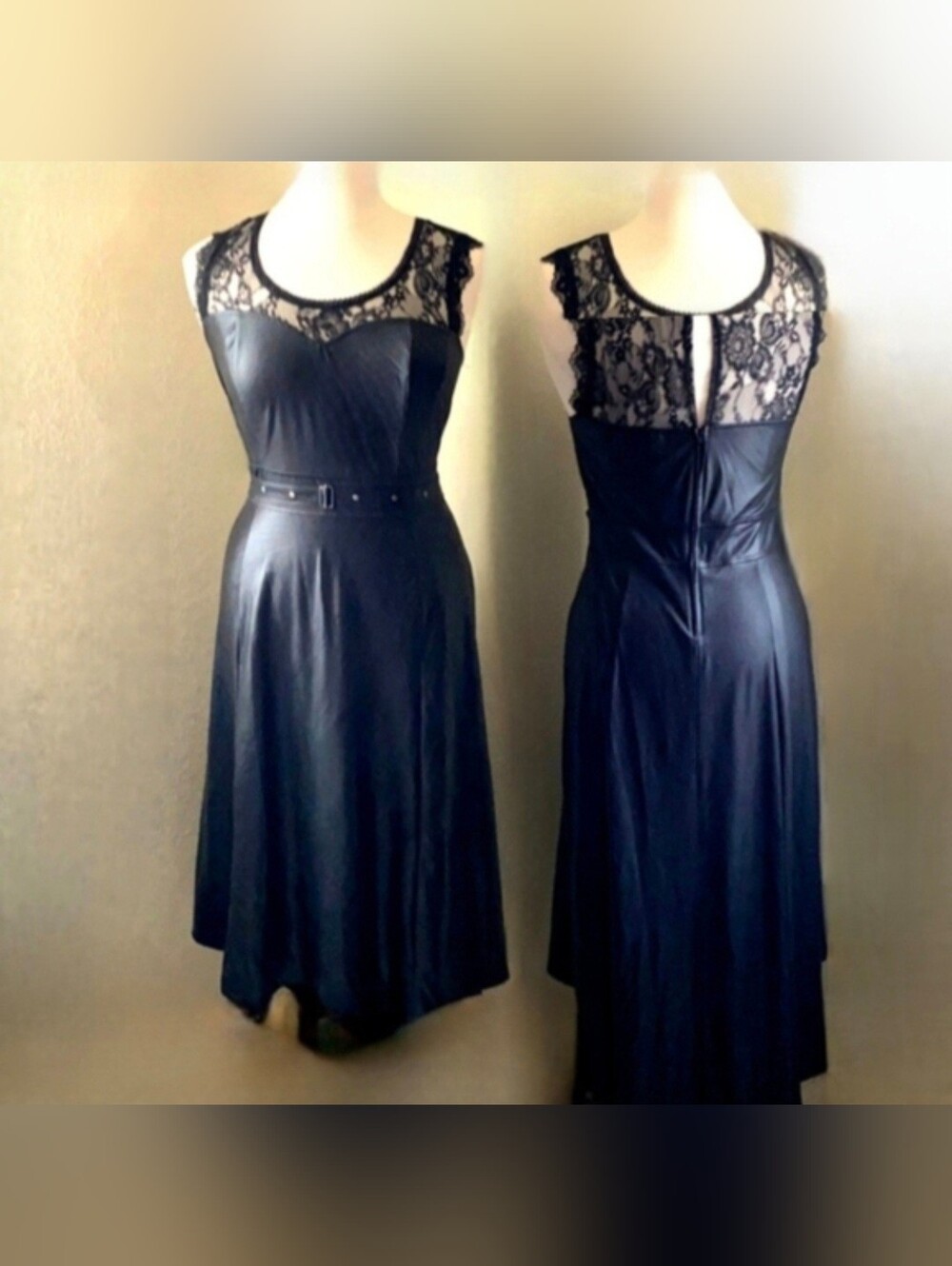 Torrid Tripp Nyc Blk Lace & Faux Leather Belted W/studs Hi-low Dress 1X NWOT